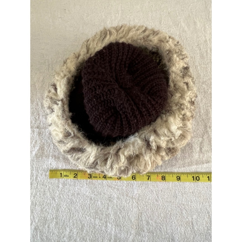 Vintage Black Knit Faux Shearling Trim Winter Beanie One Size - Picture 4 of 4